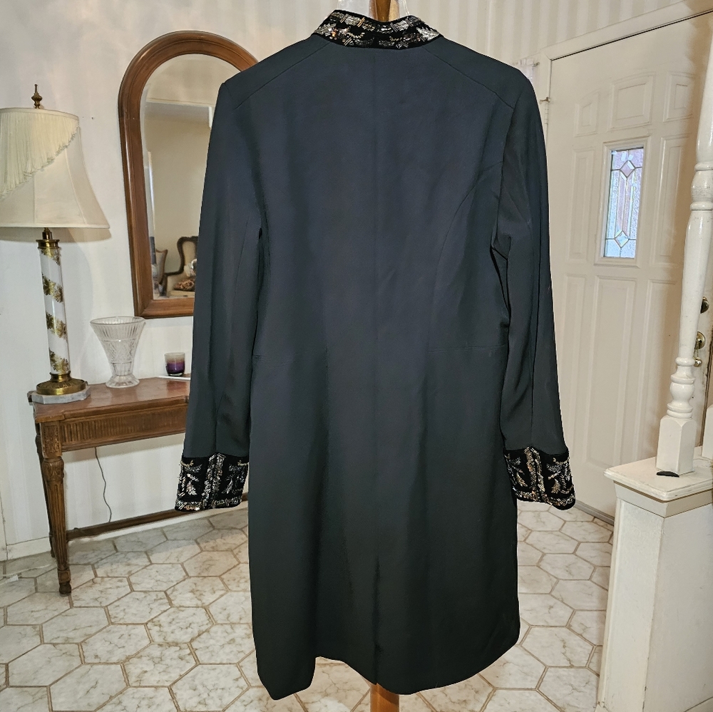 Ralph Lauren Embroidered Velvet & Sequins Trim Tricotine Coat - Picture 3 of 8